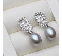 PVUVTNAHW White Black Grey Pink Purple 925 Sterling Silver Stud Earrings Freshwater Pearl Earring For Women(Grey)