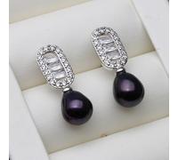 PVUVTNAHW White Black Grey Pink Purple 925 Sterling Silver Stud Earrings Freshwater Pearl Earring For Women(Black)