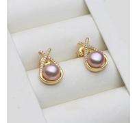 PVUVTNAHW White Black Grey Pink Purple Natural Pearl Earrings Trendy Earrings For Woman(Purple)