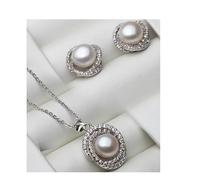 PVUVTNAHW White Black Natural Pearl Necklace Earring Set 925 Sterling Silver Jewelry For Women Wedding(White)