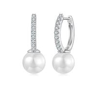 PVUVTNAHW White Gold Plated 925 Sterling Silver Moissanite Hoop Earrings With Pearl Minimalist Hoop Earrings