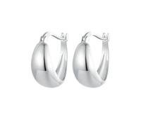PVUVTNAHW White Gold Plated Chunky 925 Sterling Silver Dainty Minimalist Small Open Hoops Earrings