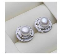 PVUVTNAHW White Pink Purple Black Grey Freshwater Pearl Earrings Cute Sterling Silver Pearl Earrings For Women(White)