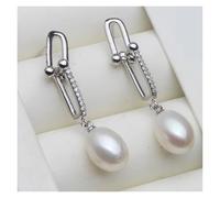 PVUVTNAHW White Pink Purple Grey Black Freshwater Pearl Drop Earrings Cute Sterling Silver Pearl Earrings For Women(White)