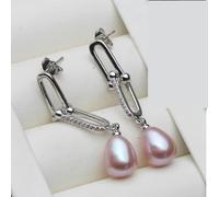 PVUVTNAHW White Pink Purple Grey Black Freshwater Pearl Drop Earrings Cute Sterling Silver Pearl Earrings For Women(Purple)