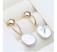 PVUVTNAHW White Purple Baroque Pearl Earrings Gold Plated River Pearl Drop Earring For Women(White)