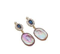 PVUVTNAHW White Purple Baroque Pearl Earrings Zircon 18k Gold Plated Pearl Earrings For Women(Purple)