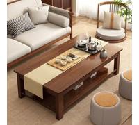 PVYGDXYI 2 Tier Solid Wood Coffee Table Rectangle,Modern Farmhouse Coffee Table Rectangle,Solid Wood Tea Tables with Open Storage Shelf for Living Room,Small Space,Walnut,120cm