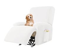 PVYGDXYI 4 Piece Recliner Cover Stretch, Thick Soft Reclining Chair with Side Pocket, Machine Washable Cover(White,Single)