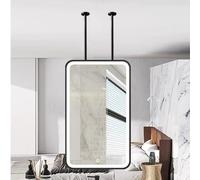 PVYGDXYI Ceiling Hanging Floating Mirror With LED Lighting Bathroom, Metal Frame, Vanity Shaving Makeup, For Ceiling Mounted Decorative Mirror Above Sink(Black,60x90cm)