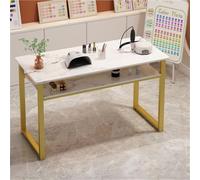 PVYGDXYI Marble Finish Nail Desk for Nail Tech, Manicure Table with Gold Frame, Portable Nail Table, Spacious Workstation for Beauty Salon, Spa, Home, Office(100cm-39.4in)