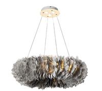 PVYGDXYI Romantic Feather Chandelier Ceiling Light Led Traditional Pendant Light Romantic Decorative Droplight Shade Compatible with Living Room Bedroom Lobby 1(40cm,Gray and Spotlights)