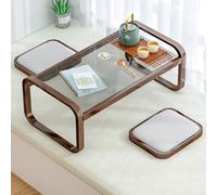 PVYGDXYI Tempered Glass Japanese Coffee Table - Tatami Bamboo Coffee Table Solid Wood Window Tea desk Floor Table| Low desk For Sitting On The Floor|Smooth Edges Small Wooden|Supports 50kg(Brown,