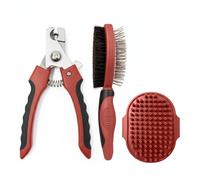 PW Pet Grooming Tools for Dogs & Cats- Safe On Skin Easy To Use Dog Grooming Kit with Ergonomic, Non-Slip Handle- Includes Pet Nail Clippers, 2-in-1 Slicker Brush & Hand-Held Bath Brush- Paw Mountain