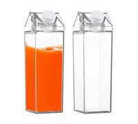 PW TOOLS 2 Pack Milk Carton Shaped Water Bottle, 500ml/1000ml Clear Square Juice Refill Bottle, for Travel, Camping, Sports