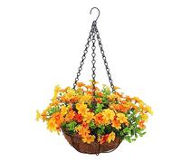 PW TOOLS Artificial Hanging Baskets Outdoor, Hanging Basket with Artificial Flowers, Indoors Outdoors Silk Flowers Chain Hanging Basket Flowerpot, for Patio, Home, Garden