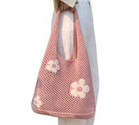 PW TOOLS Crochet Tote Bag Mesh Beach Bag Hobo Bag Flower Knitted Shoulder Bags Aesthetic Tote Bag for Women Girls