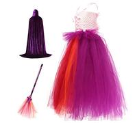 PW TOOLS Hocus Pocus Witch Dress for Girls - Winifred Sanderson Kids Halloween Costume with Cape & Broom