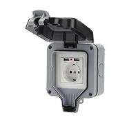 PW TOOLS Weatherproof Socket, Outdoor Socket IP66 Weatherproof Socket, Single Double Outdoor Wall Socket, 13A UK/EU Switched Plug Outlet With USB Charging Port for Garden & External Electrical Outlet