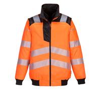PW3 Hi Vis 3 in 1 Pilot Jacket zip out sleeves bodywarmer/Gillet Portwest PW320