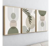 PWAAHDC Sage Green Framed Canvas Wall Art Set of 3 - Large Boho Abstract Prints for Living Room, Dining Room and Office Walls - 20"x28" (50x70cm)