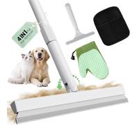 PWBSLAI Carpet Rake for Pet Hair Removal Tool - 4 in 1 Pet Hair Remover Kit for Dog Cat Fur Remover, Contain 60" Adjustable Rubber Broom, Glove, Magic Brush and Scraper for Home Furniture, Rugs, Mats