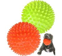 Pweituoet 4.5” Heavy Duty Squeaky Dog Balls for Medium Large Dogs, Dog Toys for Aggressive Chewers, Spike Ball Toys for Clean Teeth and Training(2 Pack)