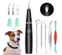 PWEZON Dog Teeth Cleaning Kit, 5-Mode LED Ultrasonic Tooth Cleaner for Dogs & Cats - Plaque & Tartar Remover, 32-40kHz Pet Dental Care with Toothbrush (Black)