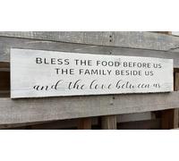 PWFGBZY Bless The Food Before Us Sign, Farmhouse Dining Room Wall Art, Rustic Christian Kitchen Dinning Prayer Wall Decor Housewarming Gift for New Home (Bless Food) 4x16 Inch