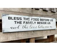 PWFGBZY Bless The Food Before Us Wall Decor Farmhouse Rustic Kitchen Signs Wall Decor Hanging Wall Plaques,Inspirational Quotes The Family Beside Us and The Love Between Us Signs 6x16 Inch