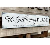 PWFGBZY The Gathering Place Wall Decor Sign Large Family Dining Room Vintage Wooden Country Farmhouse Simple and Rustic Hanging for Kitchen Home Wall Art Decoration (Wood) 6x16 Inch