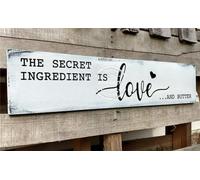 PWFGBZY The Secret Ingredient is Love 4x16 Inch - Secret Ingredient is and Butter Sign, Farmhouse Dining Room Wall Decor, Wooden Made with Butter Sign Kitchen Decor for Counter Pantry