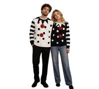 PWGGMAA Couples Halloween Clown Costume 2-Person Conjoined Pullovers (Black White, One Size)