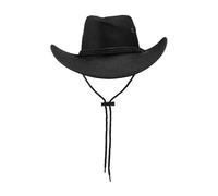 PWGGMAA Summer Adult Western Linen Cowboy Hat with Adjustable Chin Strap (Z10-Black, M)