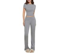 PWGGMAA Women 2 Piece Outfits Foldover Low Rise Flare Leggings Pants Crop Tops Y2K Lounge Set Yoga Casual Matching Tracksuit