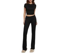 PWGGMAA Women 2 Piece Outfits Foldover Low Rise Flare Leggings Pants Crop Tops Y2K Lounge Set Yoga Casual Matching Tracksuit