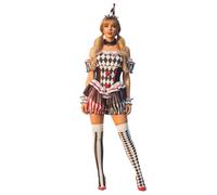 PWGGMAA Womens Darling Harlequin Sexy Clown Costume With Clown Hat Headband | Halloween clown costume, off shoulder shorts jumpsuit sleeves collar hat and stockings 5pcs set, for party halloween cosplay