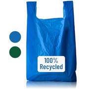 PWgoods 100% Recycled Carrier Bags - Blue Plastic Bag, Jumbo 12 x 18 x 24, Medium Duty 24mu, 200 Pack, Easy Tie Handles, Takeaway Shopping Retail Grocery Bin
