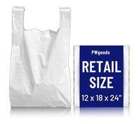 PWgoods Plastic Carrier Bags White - Standard Retail Size 12x18x24, 200 Pack, Medium Duty Large Carrier Bag with Handles, Groceries Retail Shopping Takeaway Bin