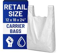 PWgoods Plastic Carrier Bags White - Standard Retail Size 12x18x24, 400 Pack, Medium Duty Large Carrier Bag with Handles, Groceries Retail Shopping Takeaway Bin