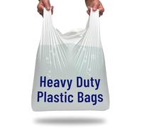 PWgoods Plastic Carrier Bags White - Standard Retail Size 13x19x23, 100 Pack, Heavy Duty Large Carrier Bag with Handles, Groceries Retail Shopping Takeaway Bin