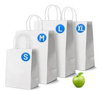 PWgoods White Paper Bags with Handles - 250 Pack, Small 9 x 7 x 3.5'', Twisted Handle Carrier Bag, Retail Lunch Party Gift