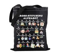 PWHAOO Funny Cross Stitch Tote - Crocheting Alphabet Cross Stitch Lover Gift Bag, Cross Stitching Alphabet Tote, M