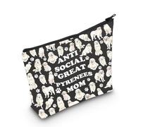 PWHAOO Great Pyrenees Lover Gift Antisocial Great Pyrenees Mom Makeup Bag Great Pyrenees Owner Cosmetic Bag Who Loves Great Pyrenees Gift, Antisocial Great Pyrenees Mom M