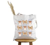 PWHAOO Ice Coffee Lover Gift Coquette Bow Iced Coffee Tote Bag Watercolor Coff-ee Handbag Cold Brew Lover Travel Bag, Coquette Bow Iced Coffee T