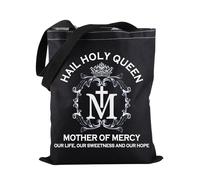 PWHAOO Marian Catholic Tote Bag, 12.59x4.73x0.39 inches, Polyester, 0 Pockets, Open Top, Hail Holy Queen Sentence, Marian Cross, Women's, Adult, 5.0 kg Capacity, Imported