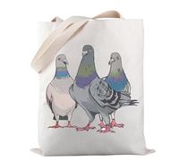 PWHAOO Three Pigeons Tote Bag Bird Watcher Tote Bag Bird Watching Gift Pigeons Lover Gift, Three Pigeons Tote, 14.17" x 12.6"