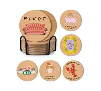 PWHINGN Friends TV Show Coasters Set of 6, Multi-colored Round Cork Coasters with Holder