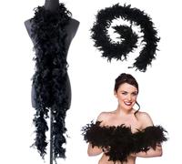 PWHYUBLL Black Feather Boa, 6.6ft Women's Fancy Dress Accessory for Party, Cosplay, Halloween, Crafts, Carnival, Dancing, Wedding - Fluffy Feather Bower
