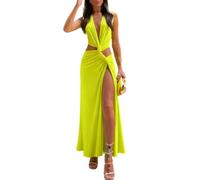PWMENLK Women's Dress Elegant Sexy Long Dress Sleeveless Deep-V Neck Cut-Out High-Split Maxi Dress for Party, Green, M